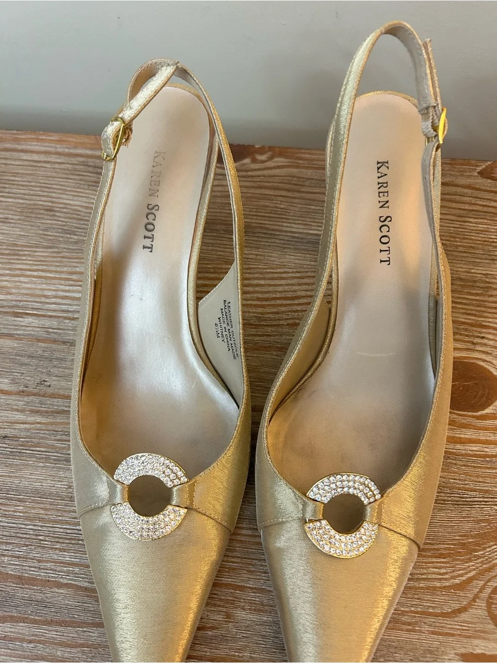 Karen Scott Whitney Gold Satin Slingback Kitten Heels